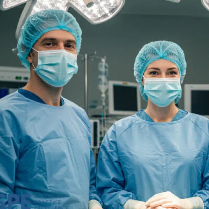 Plastic Surgeons and Practice Managers in surgical attire